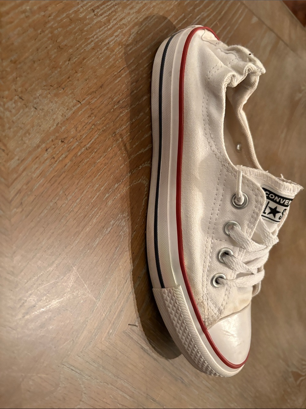 Converse White Canvas Low Top with Red & Navy Stripes